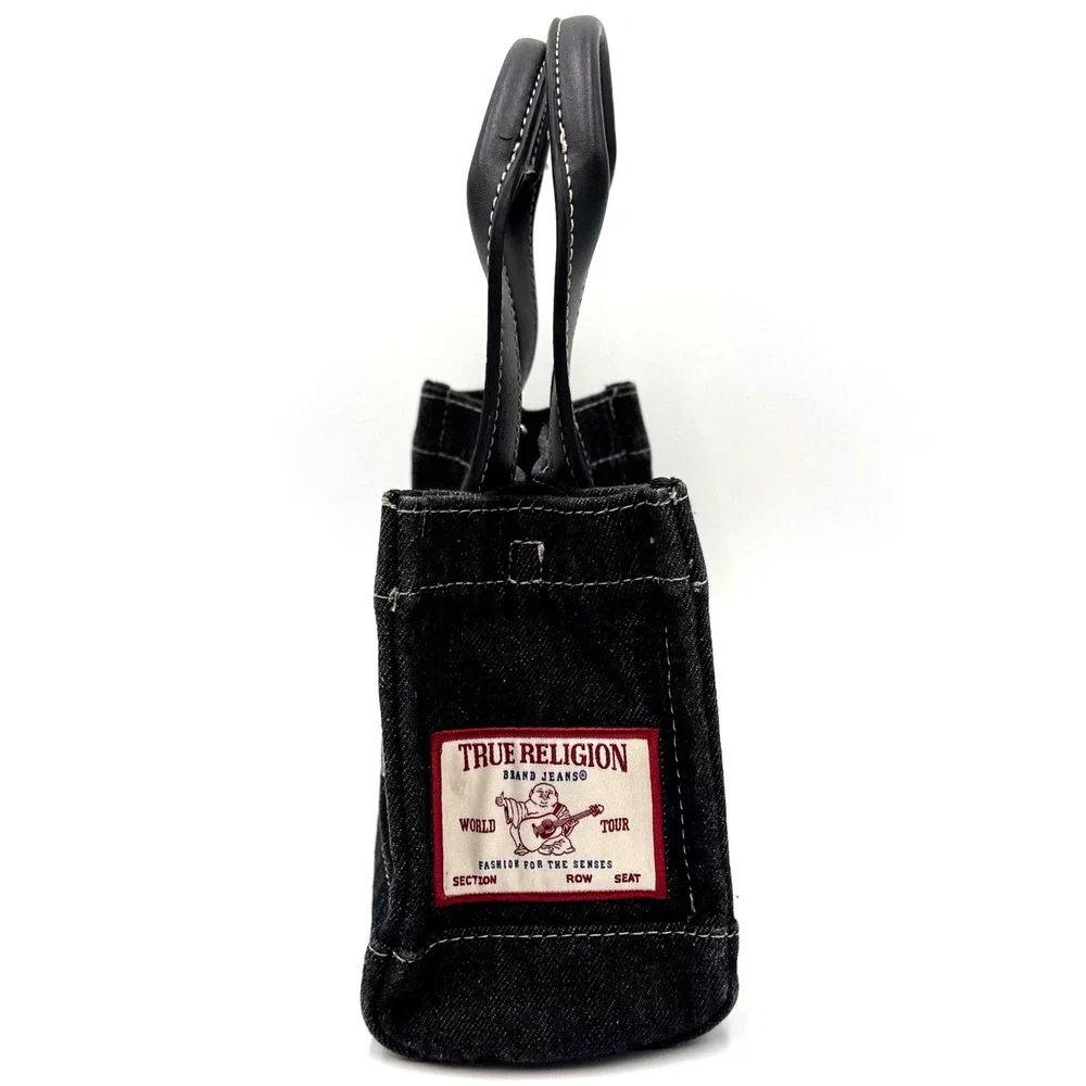 True Religion Black Denim Mini Tote Crossbody Bag Y2K Handbag Horseshoe Logo